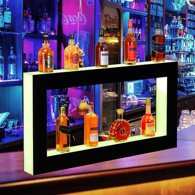 LED Lighted Bar Shelves Wall Mounted Wall Mounted Wine Rack Wine Bottle Holder 2-Tier 48 Inch Acrylic Whiskey Rack with Remote &amp App Control USB Powered for Home Bar &amp Commercial Use