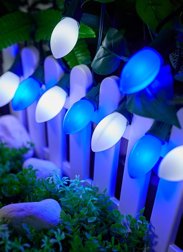 Vintage C9 LED Christmas Lights Outdoor 150 Feet C9 String Light with 75 Shatterproof C9 Bulbs Waterproof Connectable Christmas Tree Lights for Outside Roofline Patio Xmas Decor Blue &amp Pure Whi