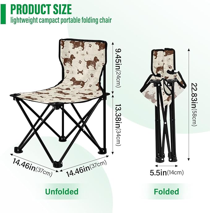 KLL Dashshund Dog Cute Brown Retro Foldable Folding Chairs Ultralight Beach Chair Includes Carry Bag Travel Chair for Outside Outdoor