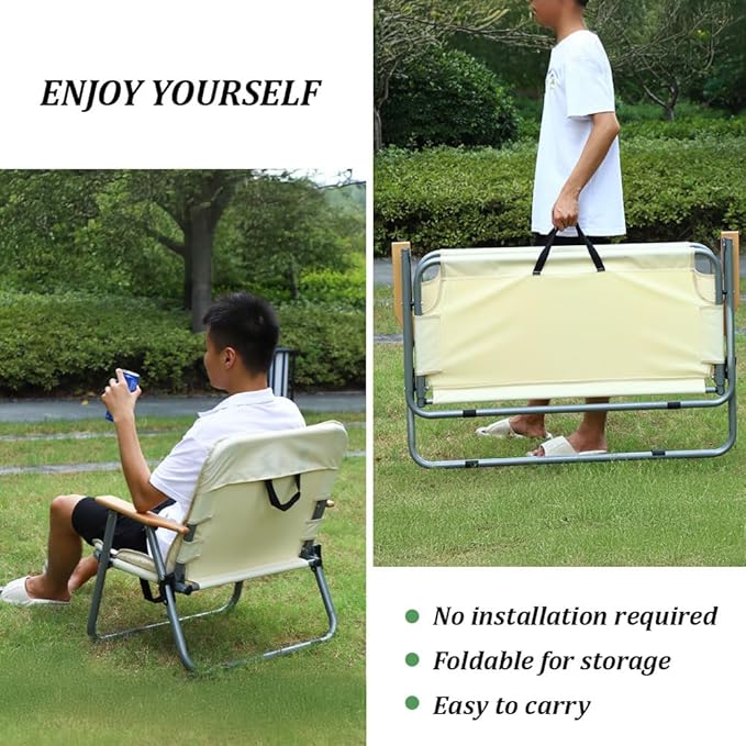 Folding Camping Chair with Seat Cushion Outdoor Foldable Seat Beach Chair Portable Camp Chair for Indoor Patio Travel Picnic Sports Khaki