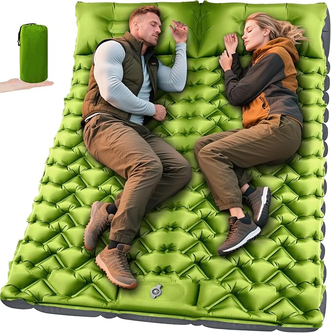 Ultralight Double Sleeping Pad for Camping 4 Thick Inflatable Camping Mat with Built-in Foot Pump &amp Pillow for Backpacking Hiking Travel Tent Car