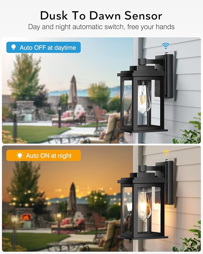 VIANIS Black Dusk to Dawn Outdoor Lights for House 2 Pack Outdoor Wall Lights Waterproof Porch Lights Exterior Lighting Fixtures with Tempered Glass for Porch Garage DoorwayHardwired Non-solar