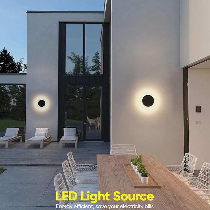2 Packs LED Wall Light Outdoor Indoor Modern Wall Sconce Mini Sconce Outdoor Wall Lights Aluminum Waterproof Black Wall Mount Light LED Wall Sconces Warm White 3000K (Round)