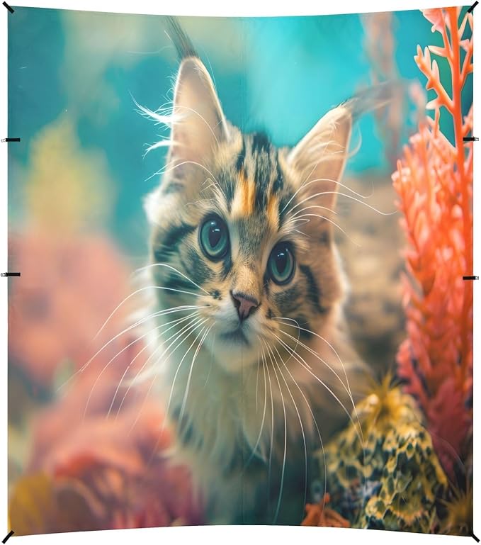 Camping Sun Shelters Underwater World Cute Cat Beach Canopy 126 * 110.2in