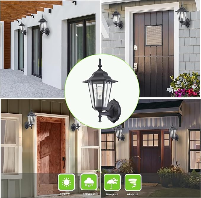 WISBEAM 2 Pack Outdoor Wall Light Black Wall Sconce for House Porch Lighting Fixture E26 Base 60W Max Metal Housing Plus Glass Wet Location Rated ETL Qualified Bulbs not Included