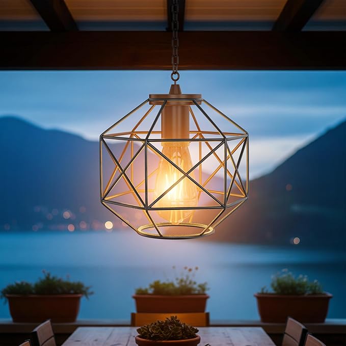 Hanging Solar Lantern7.8′′×7′′Outdoor Solar Lanterns Waterproof Pendant Light Outdoor Chandelier for Gazebo Patio Porch Garden Barn Tree Pergola Decor