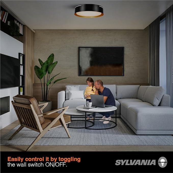 Sylvania 13 Flushmount Ceiling Light Luminaire 42.5W 5 CCT 2700/3000/3500/4000/5000K Dimmable 1400 LMS Black/White - 1 Pack (63470)