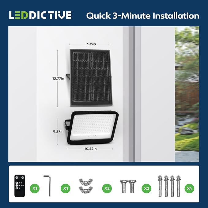 LED Solar Lights Outdoor 7000K 3500LM Solar Powered Flood Lights with 3 Modes Dusk to Dawn Outdoor Lighting with Remote IP65 Waterproof 16.4 Ft Cable for Yard Garage Porch