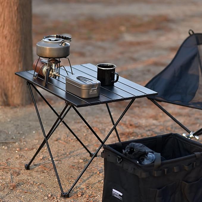 Topyond Portable Folding Table Aluminum Alloy Camping Table with Front Pocket Design Stable Support Frame Lightweight Table for Outdoor Picnics and Travel (S with Storage Bag)