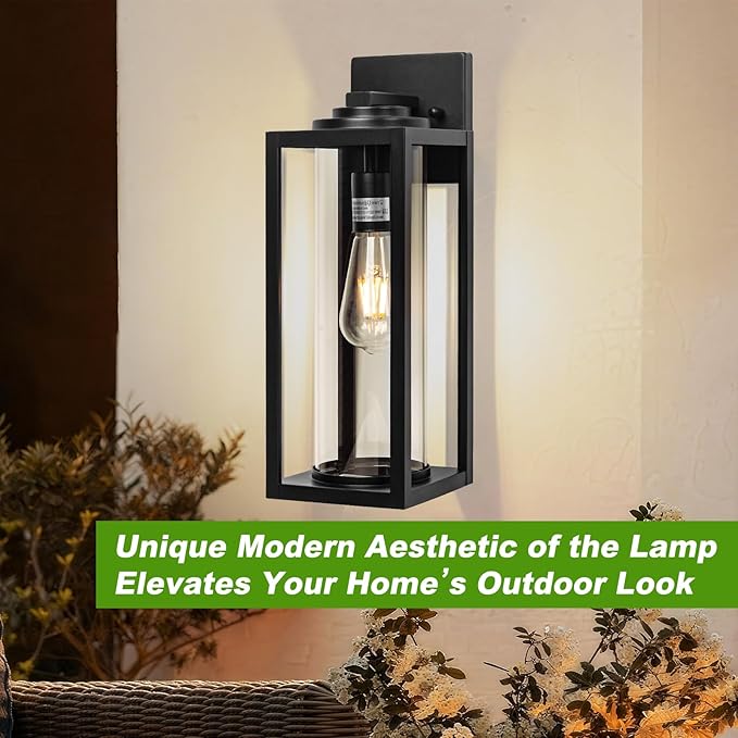 20inch Large Outdoor Wall Lights - 2 Packs Modern Black Exterior Light Fixture with Clear Glass Shade Waterproof Porch Lighting for House Farmhouse Sconces Lantern for Front Door Garage