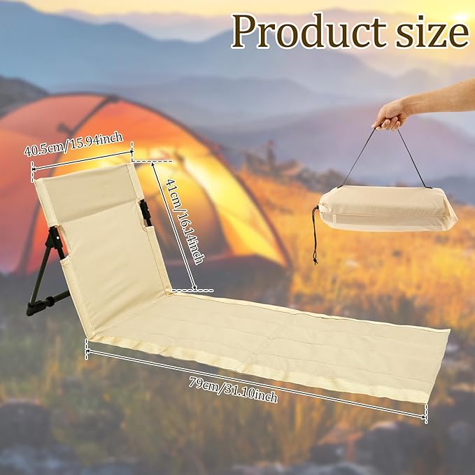 Camping Folding Chair with Backrest Beach Floor Chair with Incline Function Waterproof Oxford Cloth Outdoors Relaxing Chair with Carry Bag for Camping Beach Road Trips
