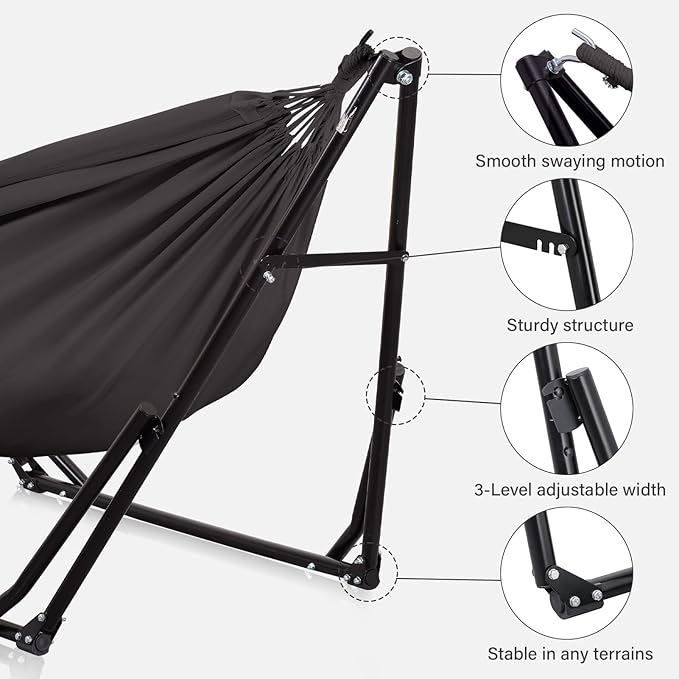 GDY Hammock Chair with Stand 550 lb Capacity Easy Set Up with Carrying Bag Portable for Travel/Backpacking/Beach/Backyard Grey.
