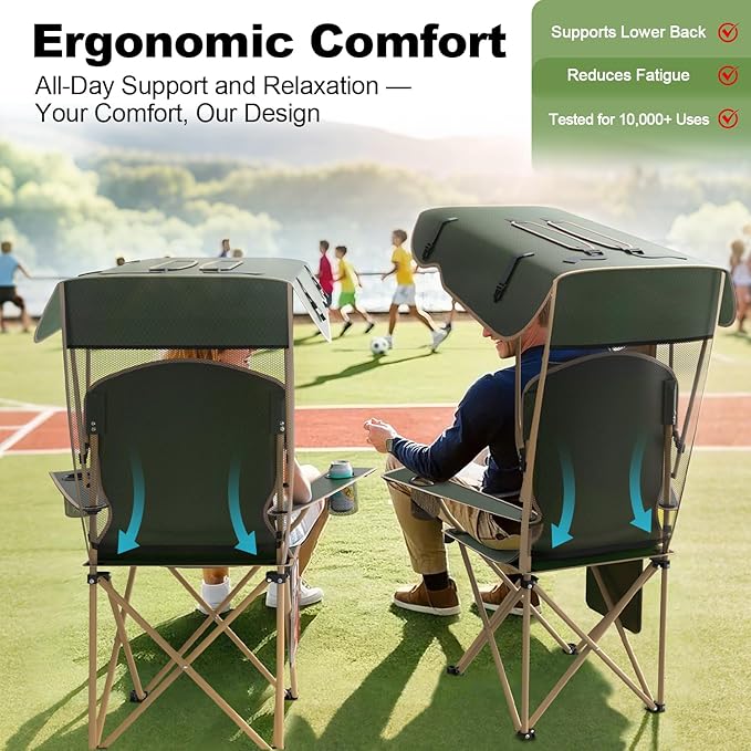 Portable Camping Chair with Canopy - Folding Chair with Canopy Durable 600D Oxford Canopy Chair for Camping Beach Picnics Fishing &amp Sports