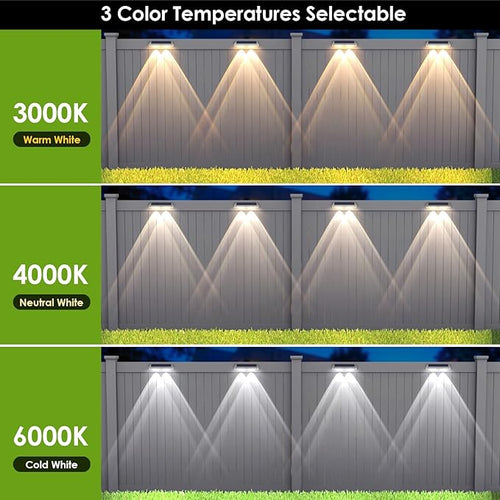 12 Pack Solar Fence Lights Outdoor Waterproof LED - 3000/4000/6000K 3 Mode IP65 Waterproof Fence Lights Solar Powered Solar Wall Lights for Outside Backyard/Step/Patio/Deck Fence/Stair Railings