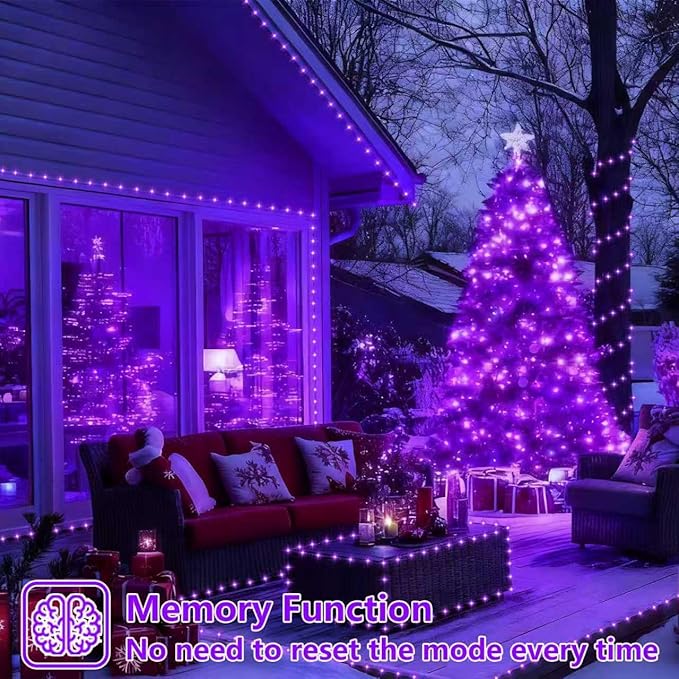 YEGUO 4 Pack Purple Solar Fairy Lights Each 33ft 100 LED Christmas Lights Outdoor Waterproof 8 Modes Sliver Wire Solar String Lights