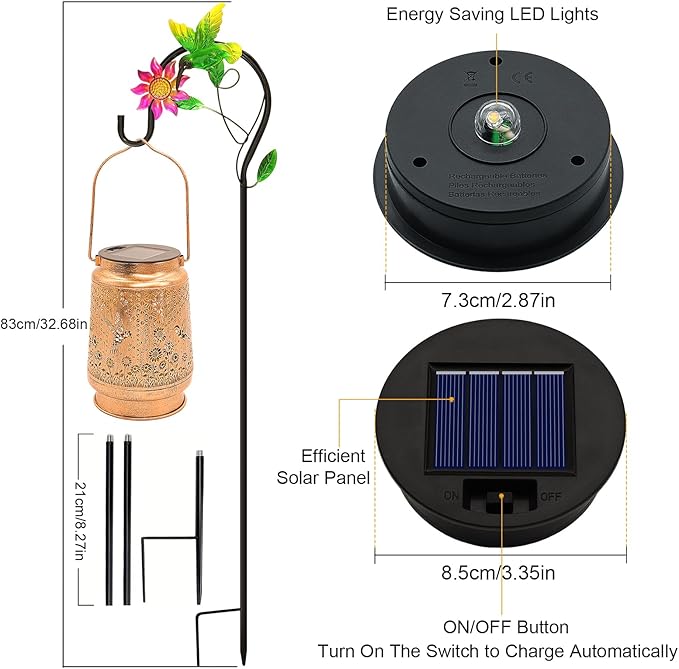 2 Pack Hummingbird Solar Lanterns Outdoor Garden Decor Gifts for Women Mom Grandma Birthday Hanging Metal Solar Lights Waterproof LED Decoration with Shepherd Hook Outside for Yard Patio Lawn Porch