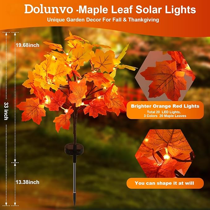 8Pack Fall Solar Lights Outdoor Waterproof160LED 320 Maple Leaves Solar Garden Lights Outside Autumn Artificial Tree Pathway Lights for PatioHalloweenThanksgivingFall Decoration
