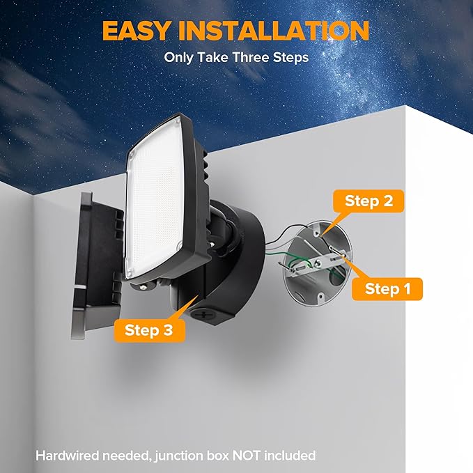 LUTEC 32W 3500LM Integrated Dual-Head LED Flood Light OutdoorSwitch Controlled LED Security Light5000K Wall Mount Exterior Flood LightP65 Waterproof for Garage Yard Patio-Black
