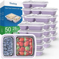 50 Pack (100-Piece) 28 oz Meal Prep Containers Reusable with Lids 2-Compartment Sturdy Leakproof Food Safe Microwave Freezer Dishwasher Safe To Go Take Out Plastic Food Storage Lilac