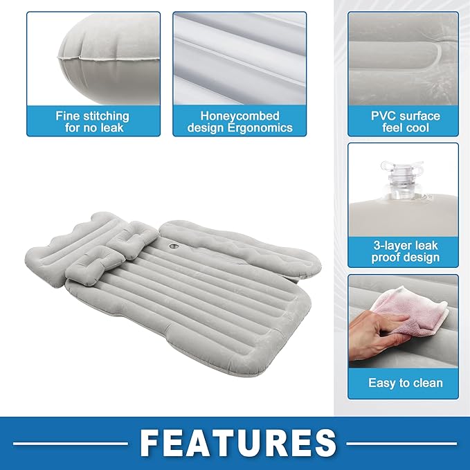 Car Air Mattress Sleeping Mat Comfortable 50.39x30.31x5.91 Back Seat Bed Camping Air Mattress Bed with Pillows for Car SUV