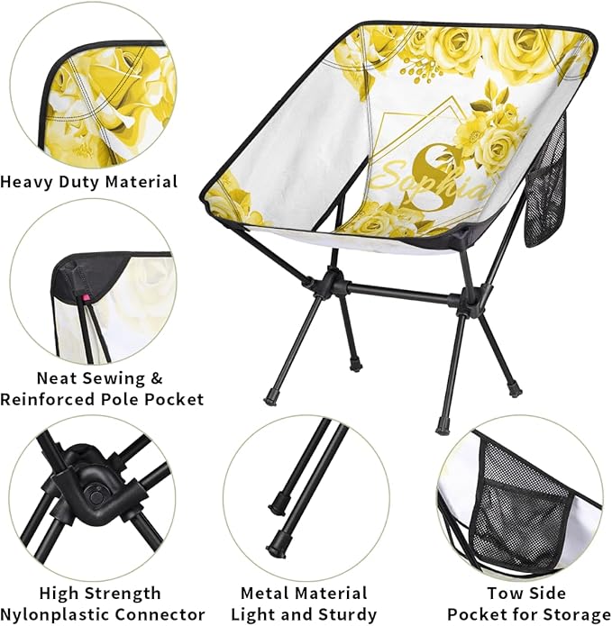 Camping Chair Personalized Backpacking Chair Lightweight Portable Folding Customized Name Chairs for Beach Sport Hiking (Yellow)