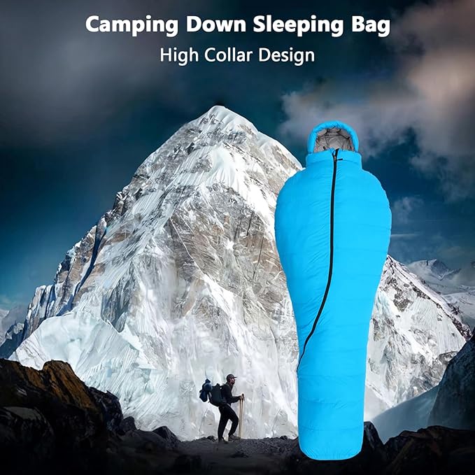 Sleeping Bags 60% Duck Down 0°C Winter High Collar Camping Sleeping Bag for Outdoor Hiking Travel