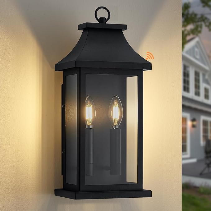 tewei 18'' Dusk to Dawn Outdoor Light Fixture Porch Light Outdoor Wall Sconce Lights 2-Light Black Exterior Lighting Fixture Wall Mount Outside Light for House Garage 1-Pack