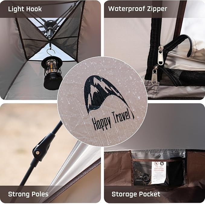 Happy Travel 1/2/3/4 Person Camping Tent Instant Easy Pop Up Tents for CampingAutomatic Waterproof Family Camping Tent Easy Set Up TentPortable Windproof Dome Tent for Camping Hiking &amp Traveli