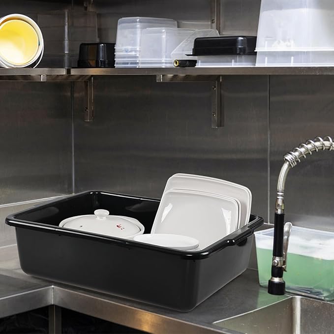 4 Packs 32 L Commercial Food Service Bus Tub Extra Large Rectangle Dishpan Plastic Wash Basin Black