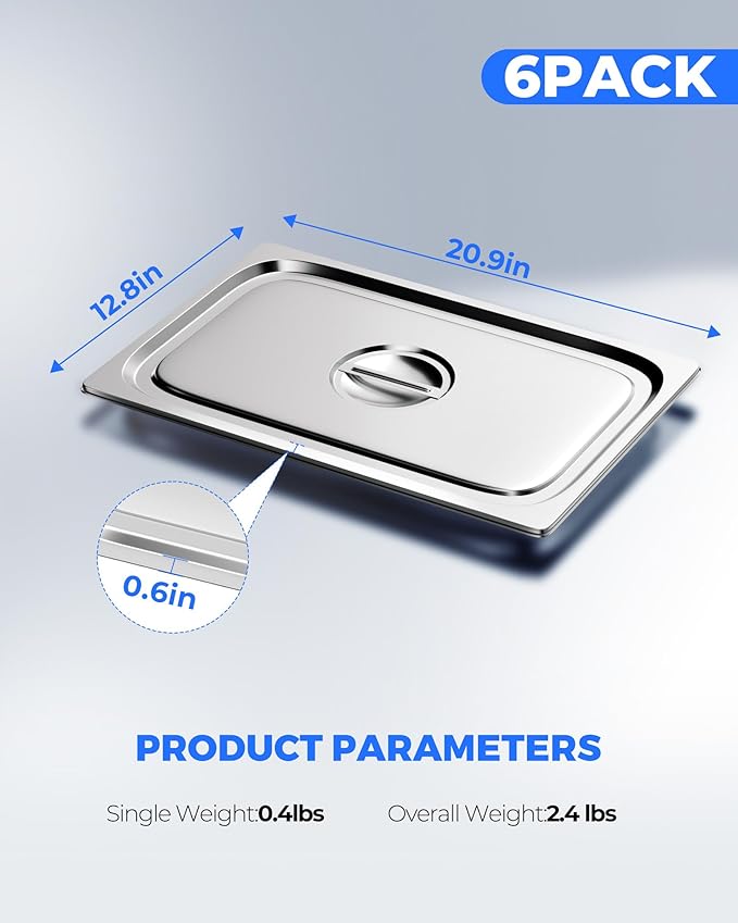 WantJoin Steam Table Hotel Pan Lids Cover 6 Pack for Stainless Steel Metal Tray Sets Food Storage Container Restaurant Chafing Dishes Commercial Buffet Warmer Catering Supplies