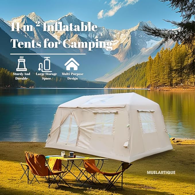 Easy Setup Inflatable Camping Tent Waterproof 4 Season Air Tent with Hand Pump Oxford Glamping Tent for 4/6/8 Adults