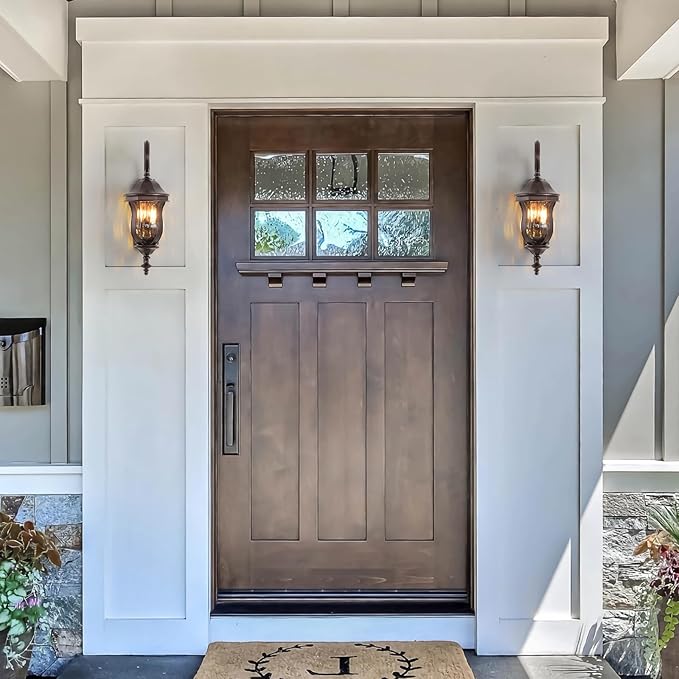 Outdoor Wall Sconces Brown Outdoor Porch Lights 22.8 H Large Exterior Wall Lanterns Waterproof Exterior Lighting Fixtures with Water Glass for Patio Garage Doorway
