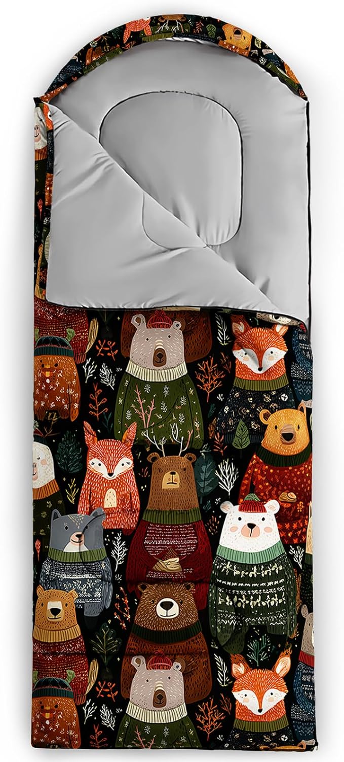 AILONEN Cartoon Camping Sleeping Bag for Boys Girls AdultsLightweight &amp Waterproof3 Season Warm &amp Cold WeatherPortablePrinted Sleeping BagTravelingCampingHiking
