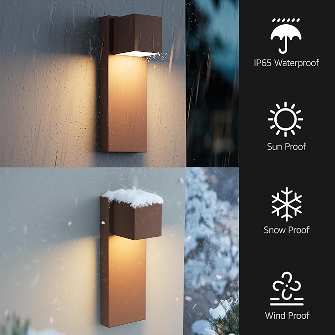 2 Pack 13 Modern Outdoor Led Wall Light16W 3000K 1200Lumen Porch &amp Patio Hardwired Wall Mount Wall SconcesExterior IP65 Waterproof Aluminum Wall Lamp for Front Door Garage Garden(Rust)