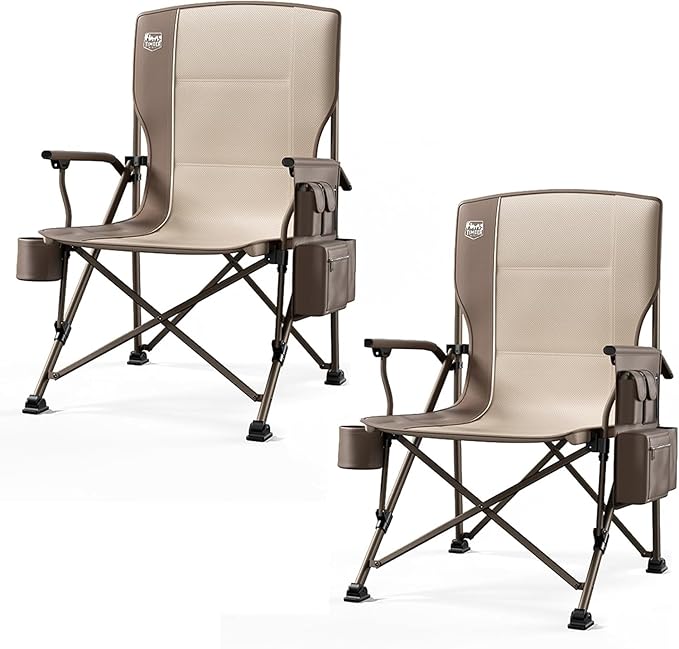 TIMBER RIDGE Oversized Folding Camping Chair High Back Heavy Duty for Adults Support up to 500lbs with Cup Holder Side Pocket Cooler Bag 2 Pack