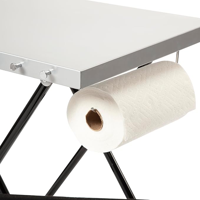 Cuisinart Fold ‘n Go Prep Table Portable Folding Table and Grill Stand with Tool hooks Trash Bag Holder Paper Towel Rack 24” x 20” Steel Food Prep Station Perfect for BBQs Tailgates and Camping