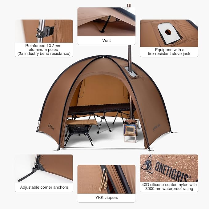 OneTigris Coco NEST Solo Hot Tent with Stove Jack 3000mm Waterproof Windproof Free-Standing Dome Tent with Mesh Inner