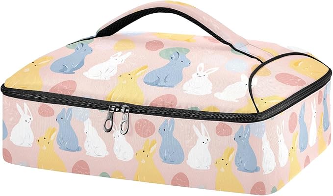 Casserole Carrier Loveliness BunniesInsulated Casserole Carrier for Hot or Cold Food Thermal Lunch Tote for Potluck Parties Picnic Beach Fits 9 x 13 Inches Baking Dish