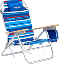 SUNNYFEEL Low Back Folding Beach Chair Aluminum Heavy Duty Beach Chair with with 5-Position Portable Camping Chair for Adults with Wood Armrest Lightweight Camping Chair 300lbs Blue Stripe