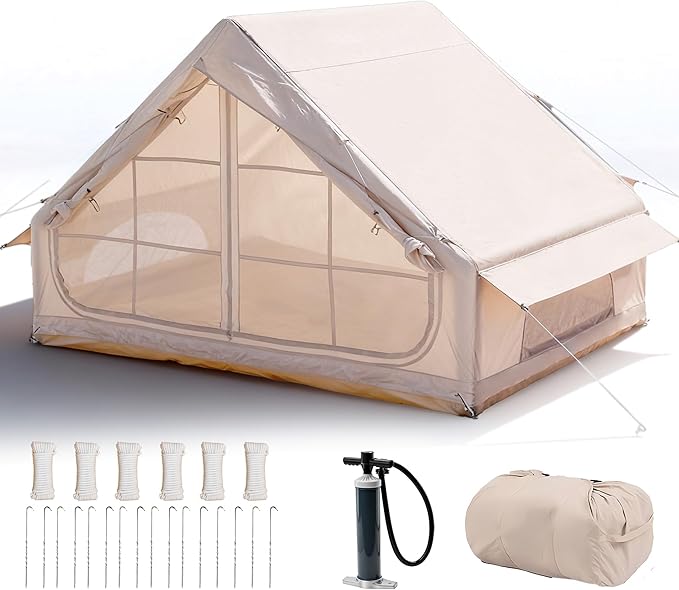 4-6 Person Inflatable Air Tent - 4 Season Family Camping Tent with 3000mm Waterproof &amp Quick Setup Under 5 Mins Includes Manual Pump Storage Bag &amp Stakes