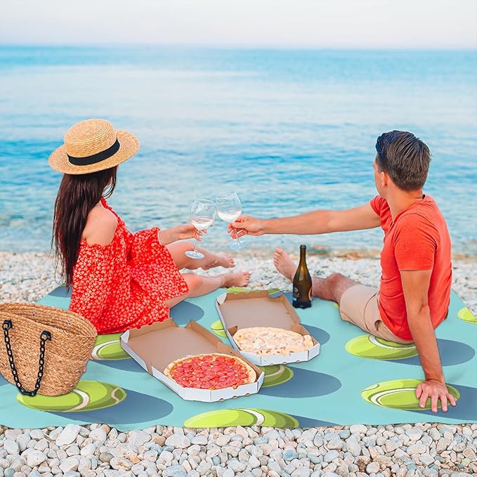 Waterproof Sandproof Beach Blanket 59''×68'' Tennis Polyester Outdoor Picnic Blanket with 4 Stakes &amp Storage Bag for BeachCampingVacation Green