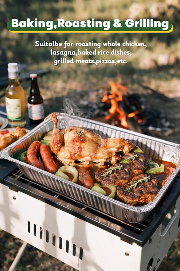 PRIME BASIC Aluminum Pans Half Size Disposable Roasting &amp Baking Pan 9x13 Deep Foil Pans (25 Pack) Extra Heavy Duty Chafing Trays for Hotels Restaurants Caterers Buffets.