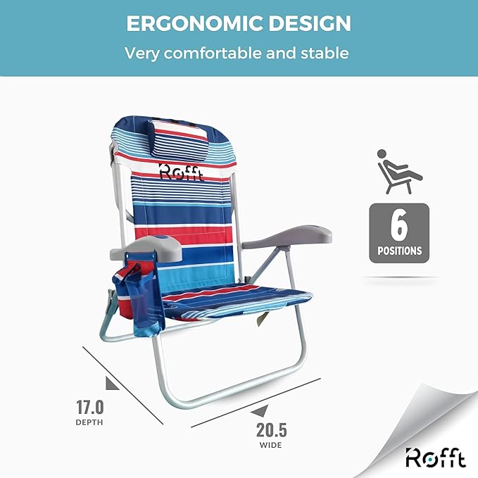 Heavy Duty Beach Chair 6 Positions Reclining for Adults Folding Lightweight with Backpack Straps Cooler Cup Holders Big Storage Pillow and Towel bar Lay Flat Position