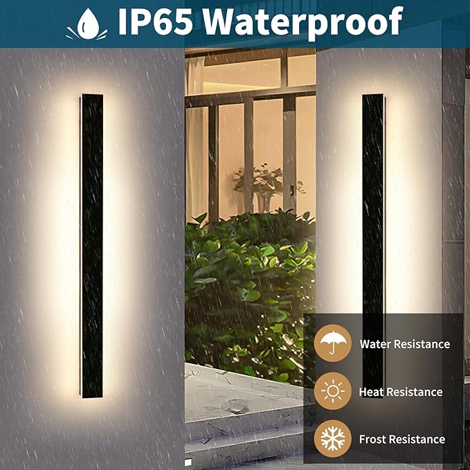 2 Pack 57inch Outdoor Wall Lighting Fixtures 3000K-6000K Modern Dimmable LED Wall Sconce with Remote Control IP65 Waterproof Exterior Linear Wall Light for Yard House Patio Garden