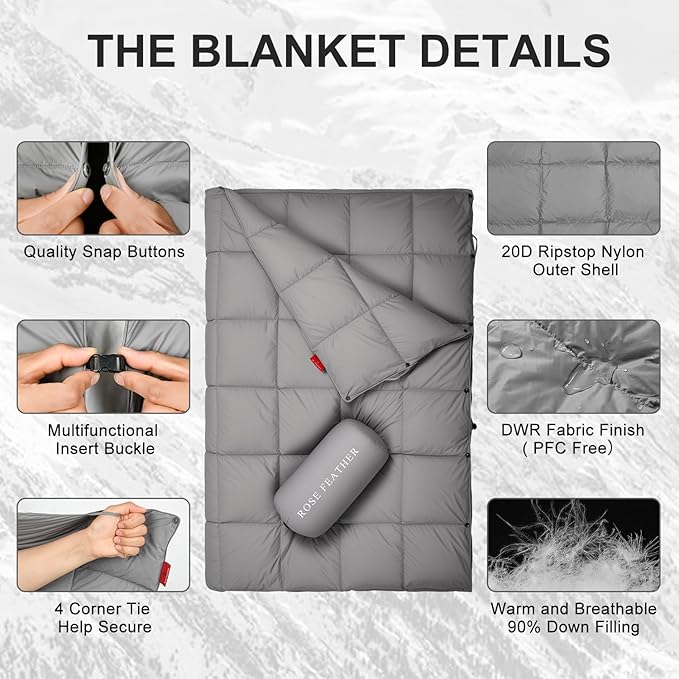 Down Camping Blanket - Lightweight Packable Warm &amp Puffy Outdoor Travel Quilt for Sleep Hiking Backpacking Stadium Festivals Water-Resistant Sleeping Bag 55x79
