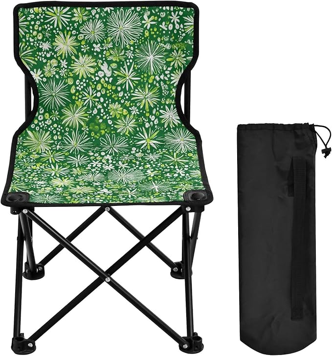 Snowflakes Emerald Green Foldable Heavy Duty Camping Chairs Lightweight Backpack Beach Chairs for Adults Includes Carry Bag