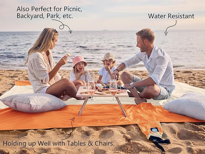 WEKAPO Beach Blanket Sandproof Waterproof Extra Large Beach Mat Oversized &amp Compact Sand Free Quick Drying Beach Essentials for Vacation Cruise Picnic &amp Camping with Stakes
