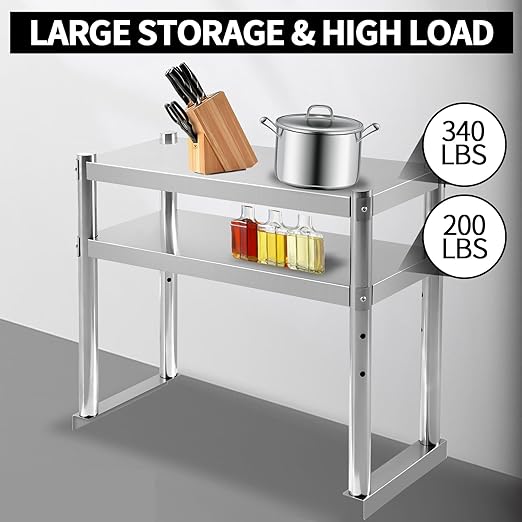 Stainless Steel Double Overshelf 12 X 30 Commercial Double Overshelf 2 Tier for Prep and Work Table in Kitchen Restaurant and Home