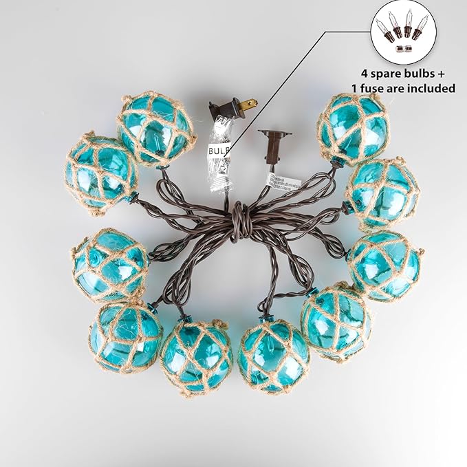 Decorative String Lights Plug in with 10 Incandescent Bulbs Nautical Fishing Float String Lights Connectable Weatherproof for Indoor Home Tiki Bar Decor and Outdoor Patio Decorations (Aqua Blue)