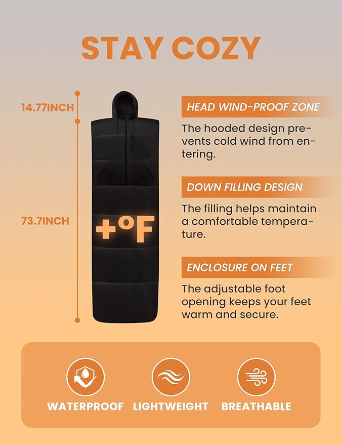 Adult Wearable Sleeping Bag with Hoodie Sleeveless Design Adjustable Drawstring Waterproof Wearable Sleeping Bag Ideal for Camping Cold Weather